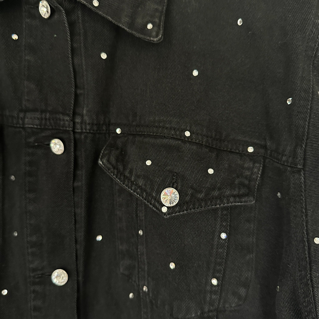 Vintage Mili Designs Black Rhinestone Denim Jacket Women’s Large Y2K Western