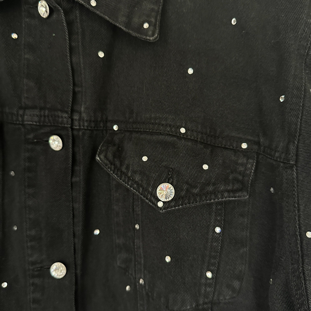 Vintage Mili Designs Black Rhinestone Denim Jacket Women’s Large Y2K Western