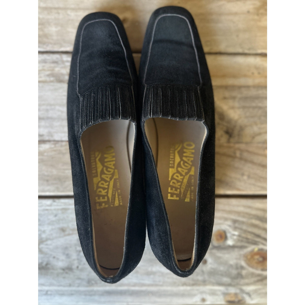 Vintage 90s Salvatore Ferragamo Black Suede Loafers