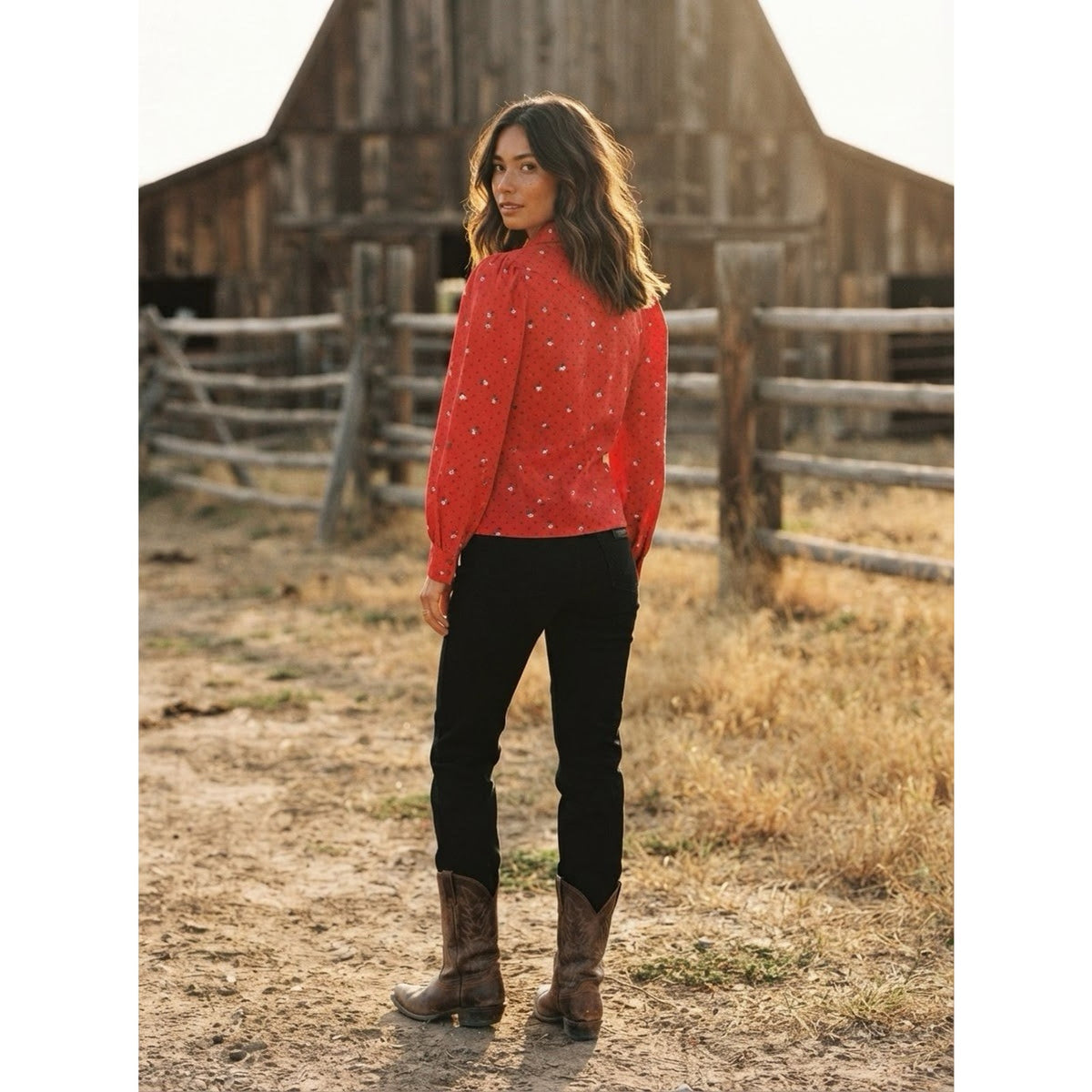 Vintage Western Red Floral Button Up Shirt