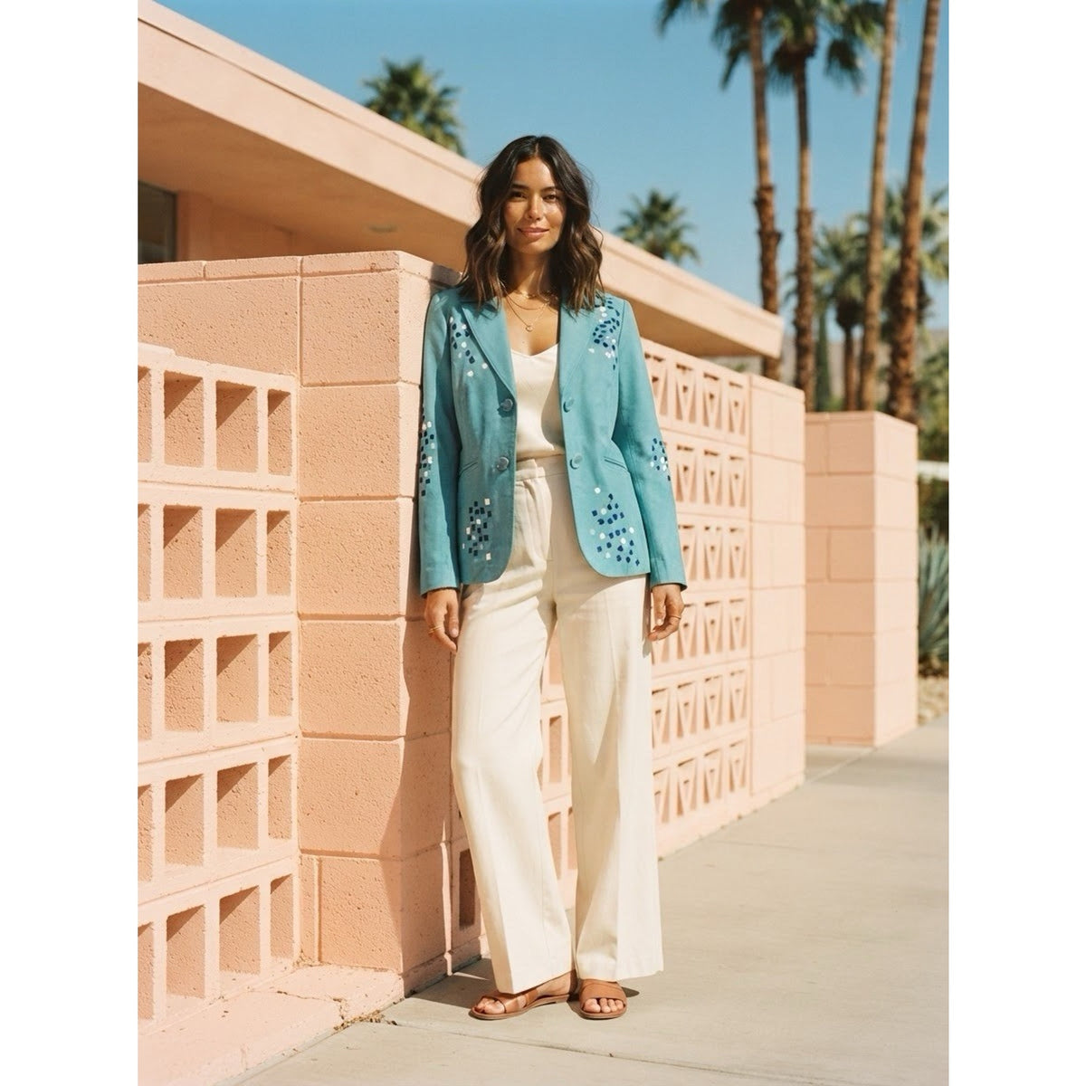 Vintage Jerry Lewis Turquoise Blue Leather Blazer Jacket Embellished Western Y2K