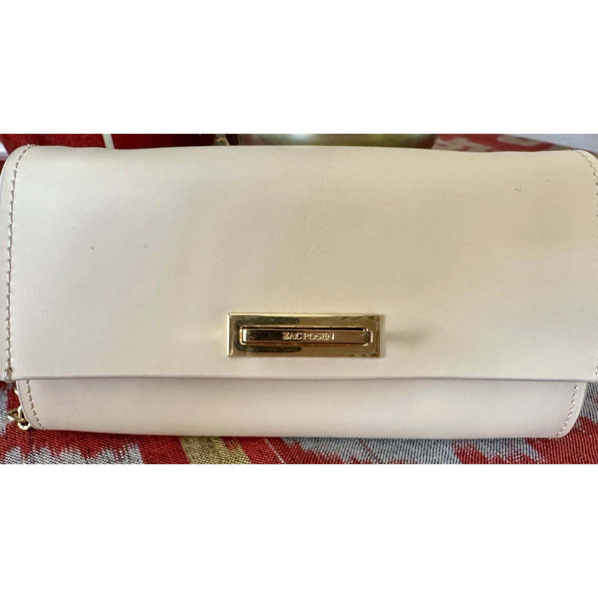 Zac Posen Women’s Leather Small Crossbody Bag in Ivory with detachable strap.