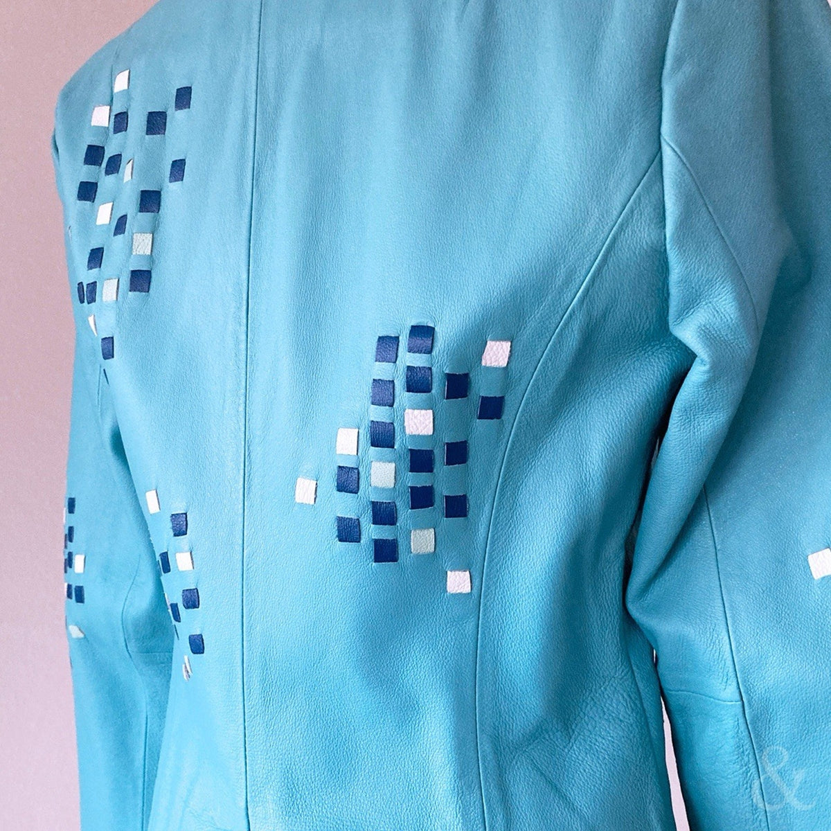 Vintage Jerry Lewis Turquoise Blue Leather Blazer Jacket Embellished Western Y2K