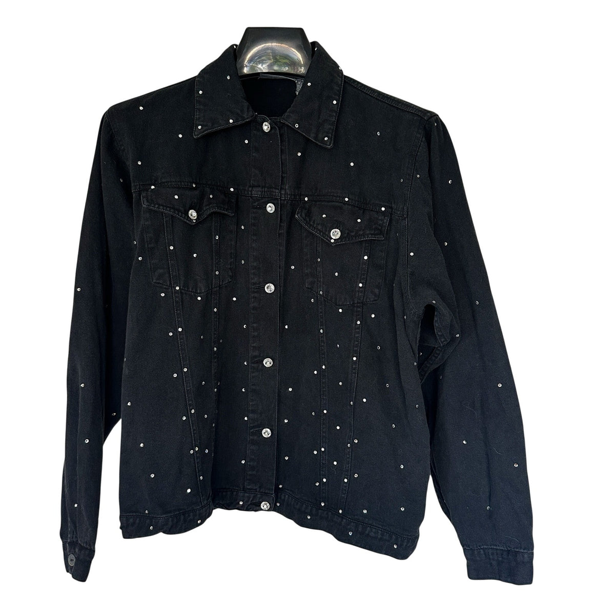 Vintage Mili Designs Black Rhinestone Denim Jacket Women’s Large Y2K Western