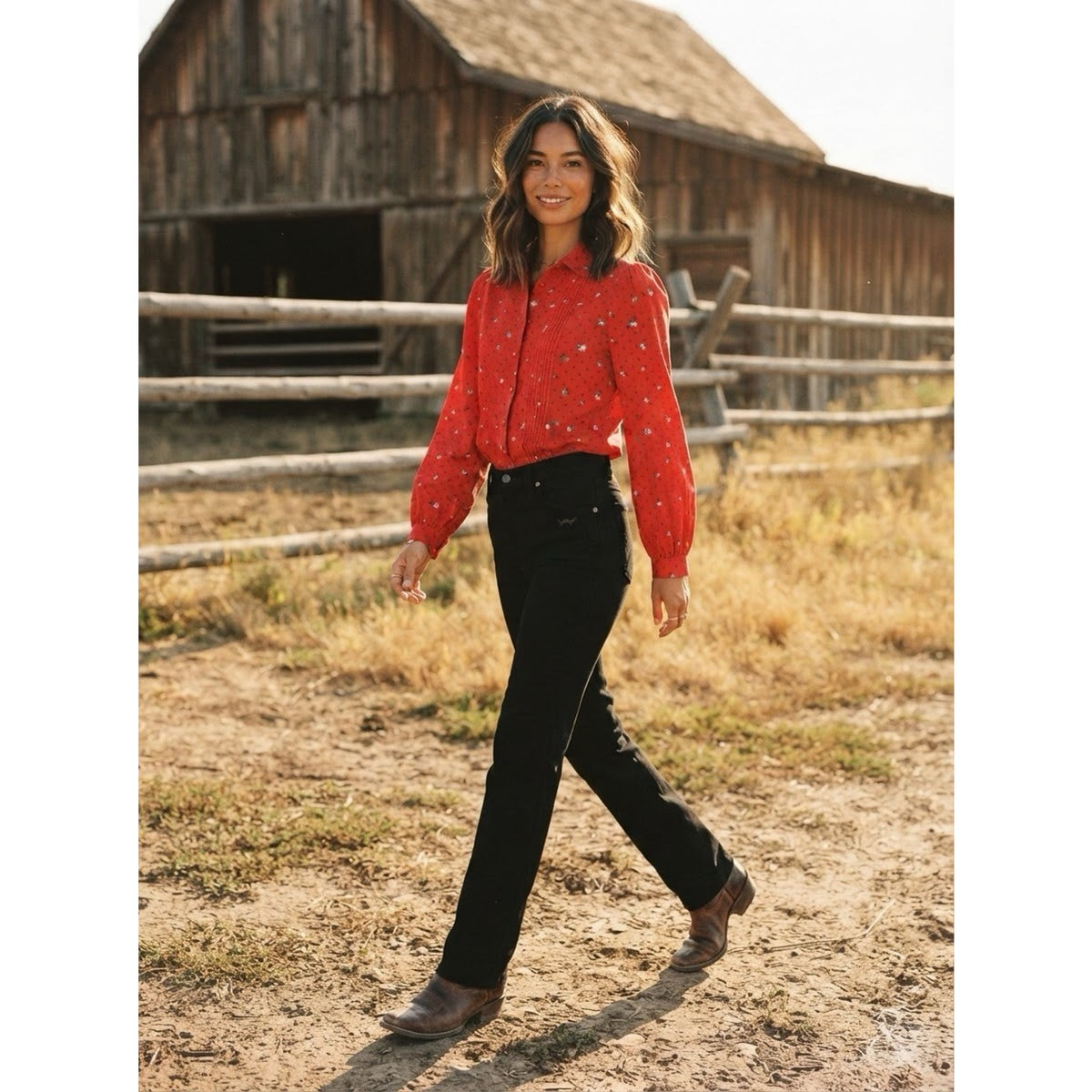 Vintage Western Red Floral Button Up Shirt