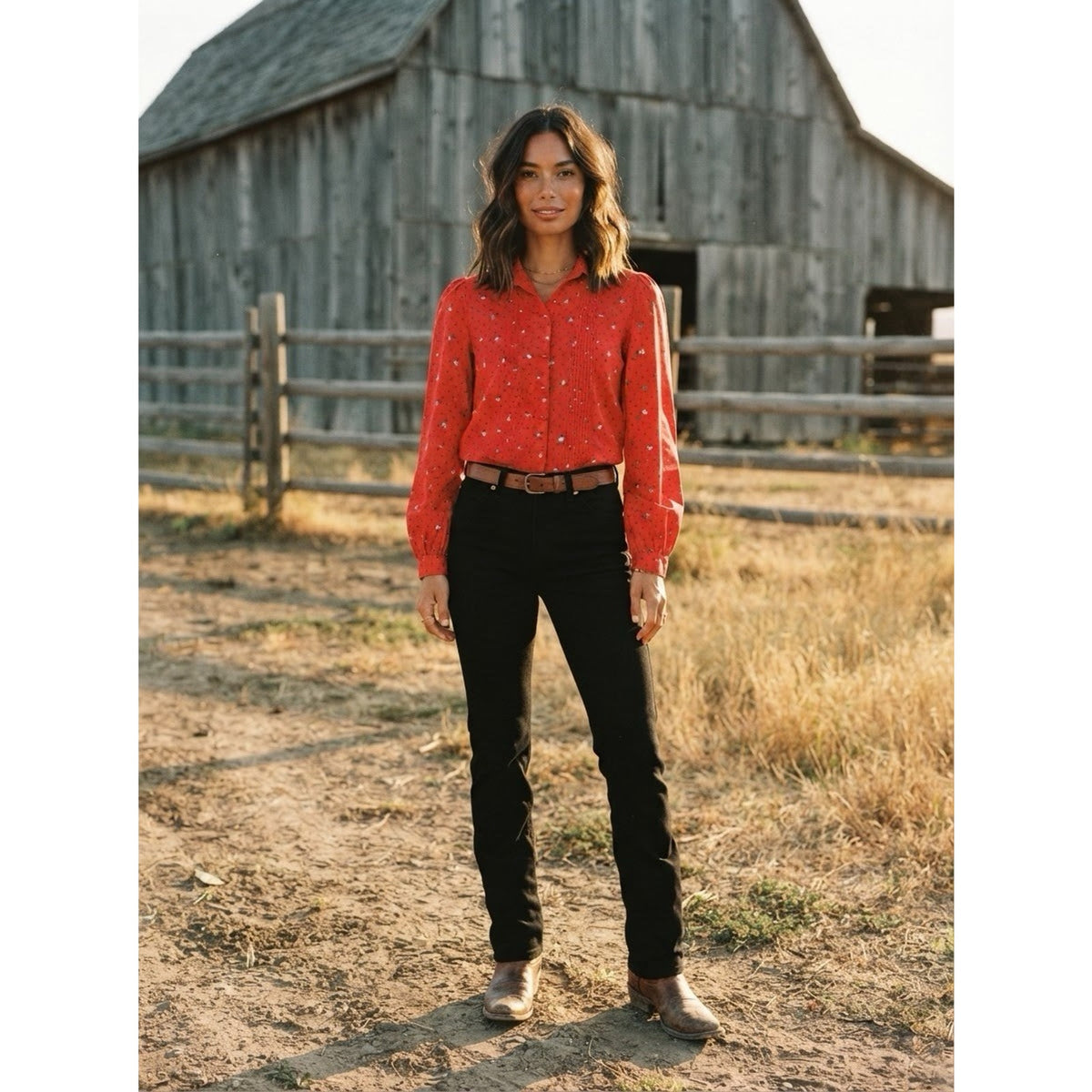 Vintage Western Red Floral Button Up Shirt
