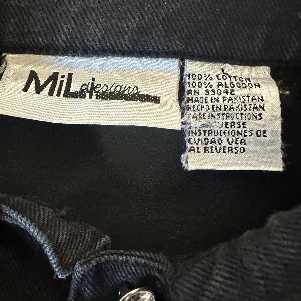 Vintage Mili Designs Black Rhinestone Denim Jacket Women’s Large Y2K Western