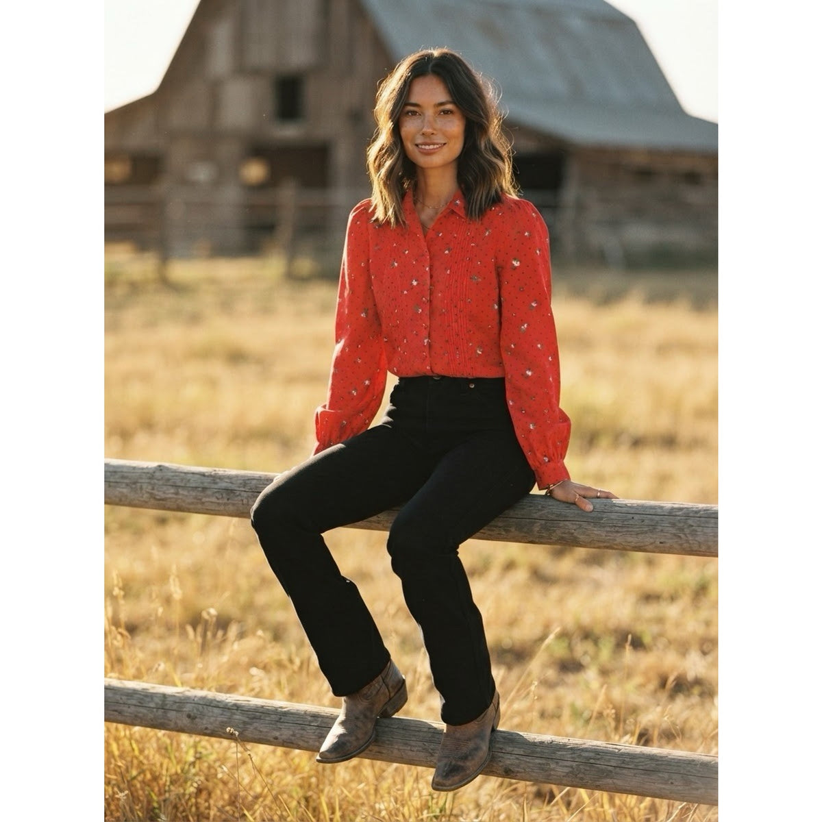 Vintage Western Red Floral Button Up Shirt