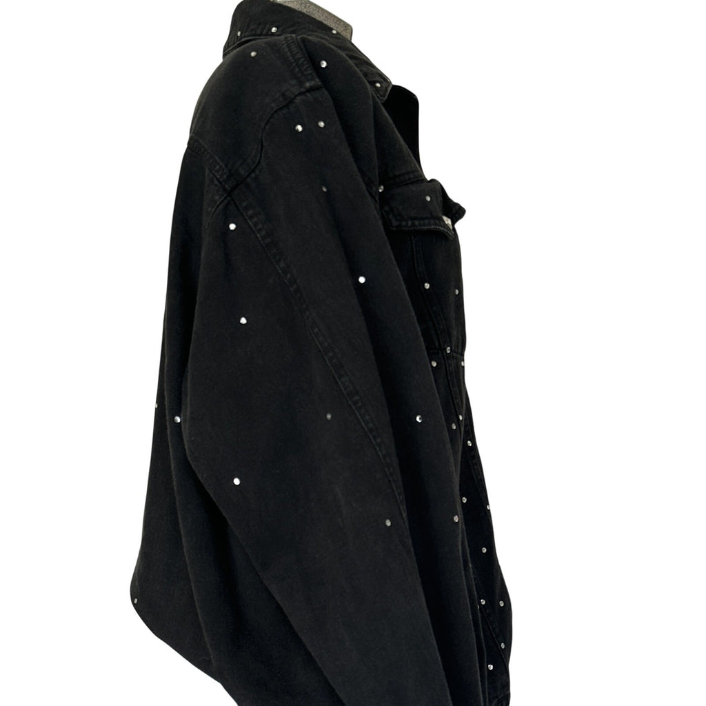 Vintage Mili Designs Black Rhinestone Denim Jacket Women’s Large Y2K Western