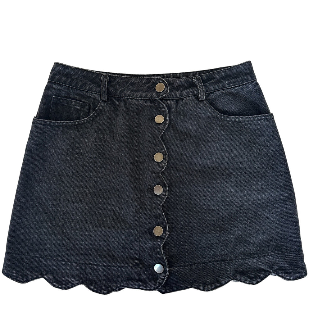 Sage & Suede x Pie Bros Hand-Painted Black Denim Skirt Small One of One