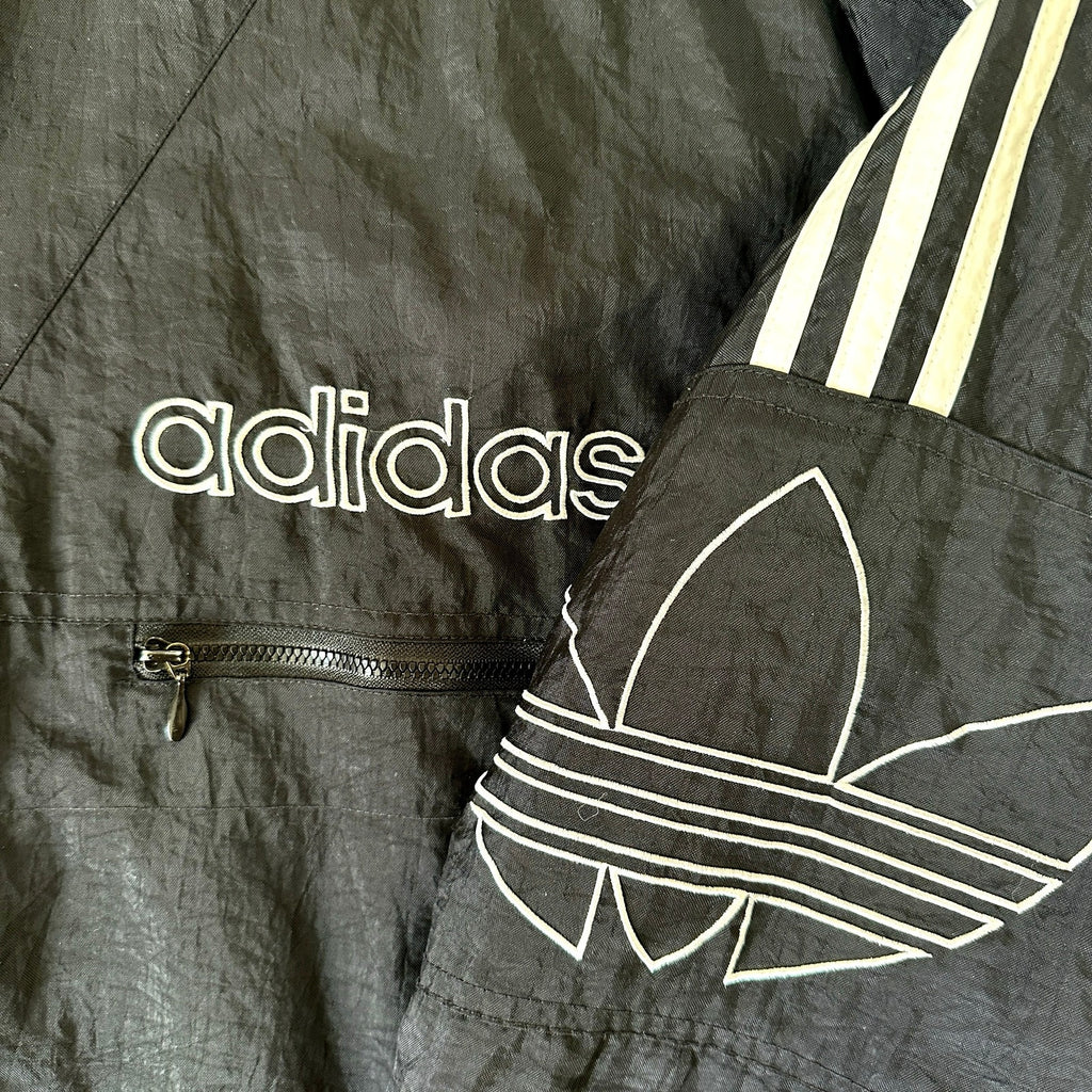 Vintage Adidas Men’s Large Black Puffer Jacket Trefoil Hooded 90s