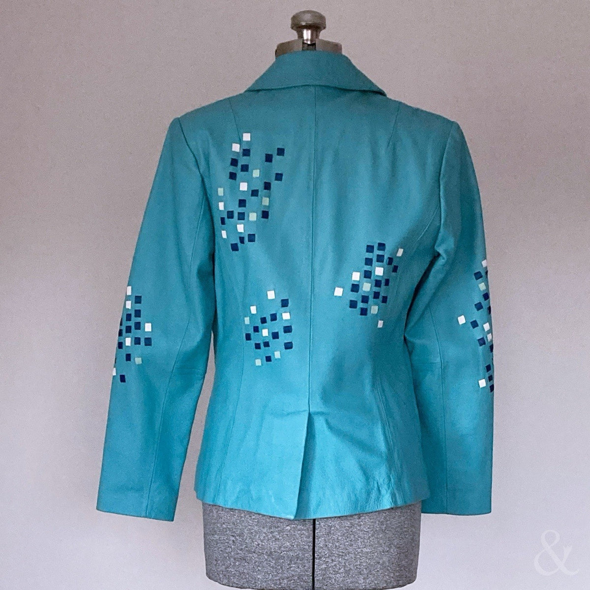 Vintage Jerry Lewis Turquoise Blue Leather Blazer Jacket Embellished Western Y2K