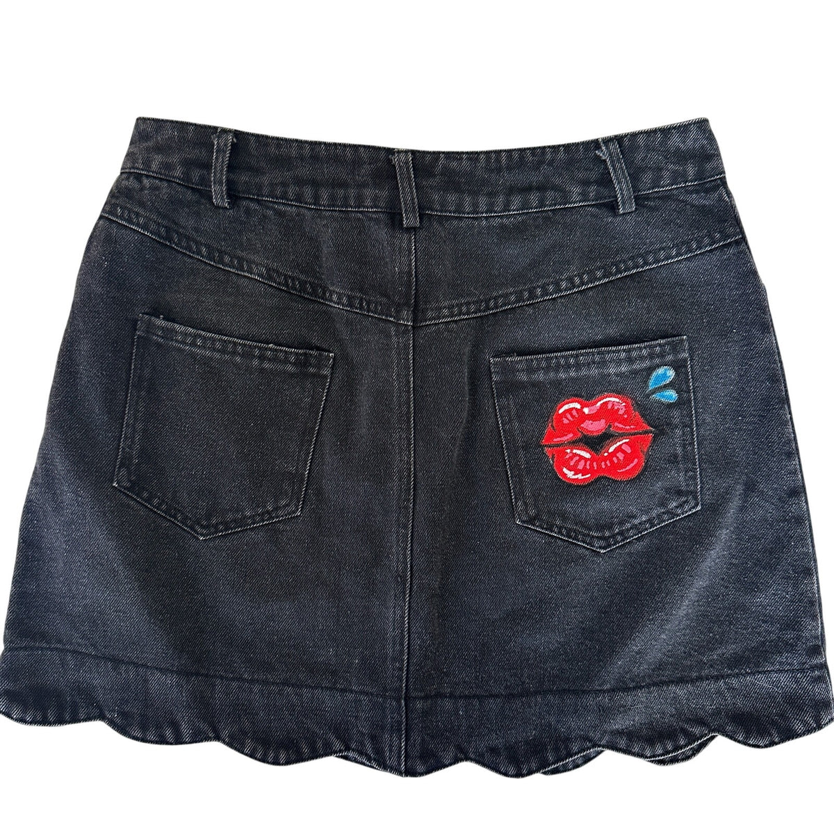 Sage & Suede x Pie Bros Hand-Painted Black Denim Skirt Small One of One