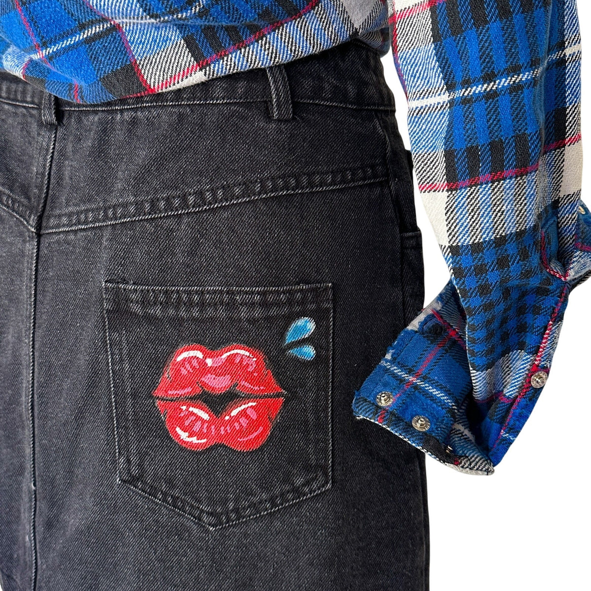Sage & Suede x Pie Bros Hand-Painted Black Denim Skirt Small One of One