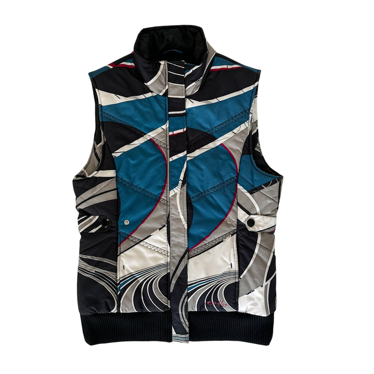 Oakley Women’s Medium Y2K Graphic Puffer Vest Blue Black Gray Ski Snowboard