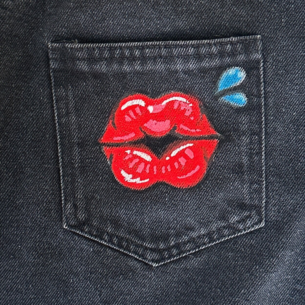 Sage & Suede x Pie Bros Hand-Painted Black Denim Skirt Small One of One