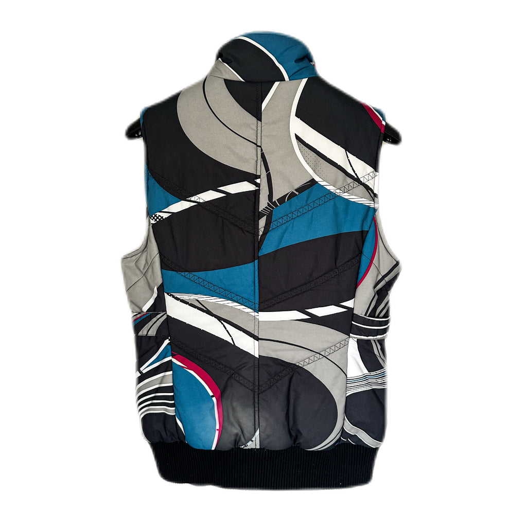 Oakley Women’s Medium Y2K Graphic Puffer Vest Blue Black Gray Ski Snowboard