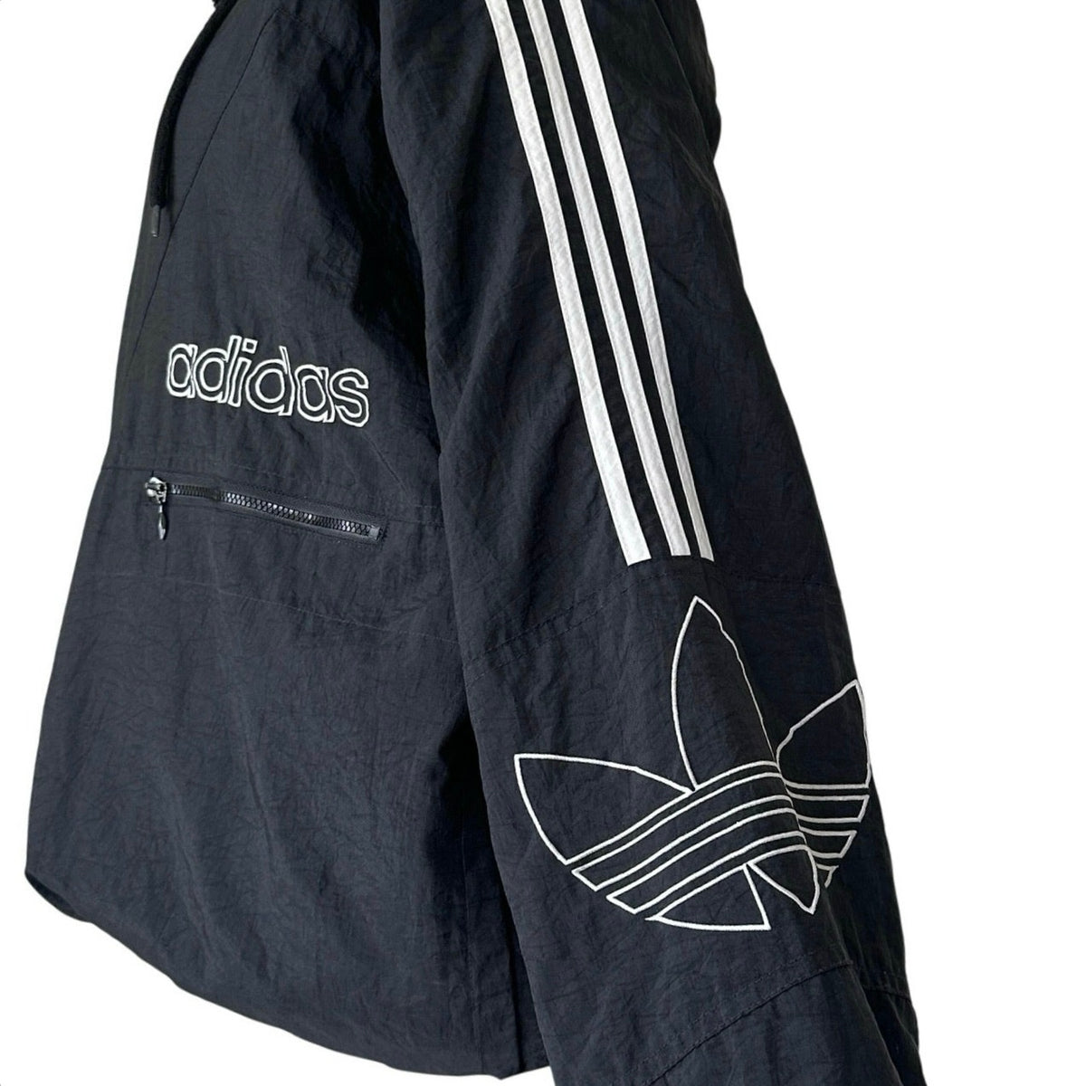 Vintage Adidas Men’s Large Black Puffer Jacket Trefoil Hooded 90s