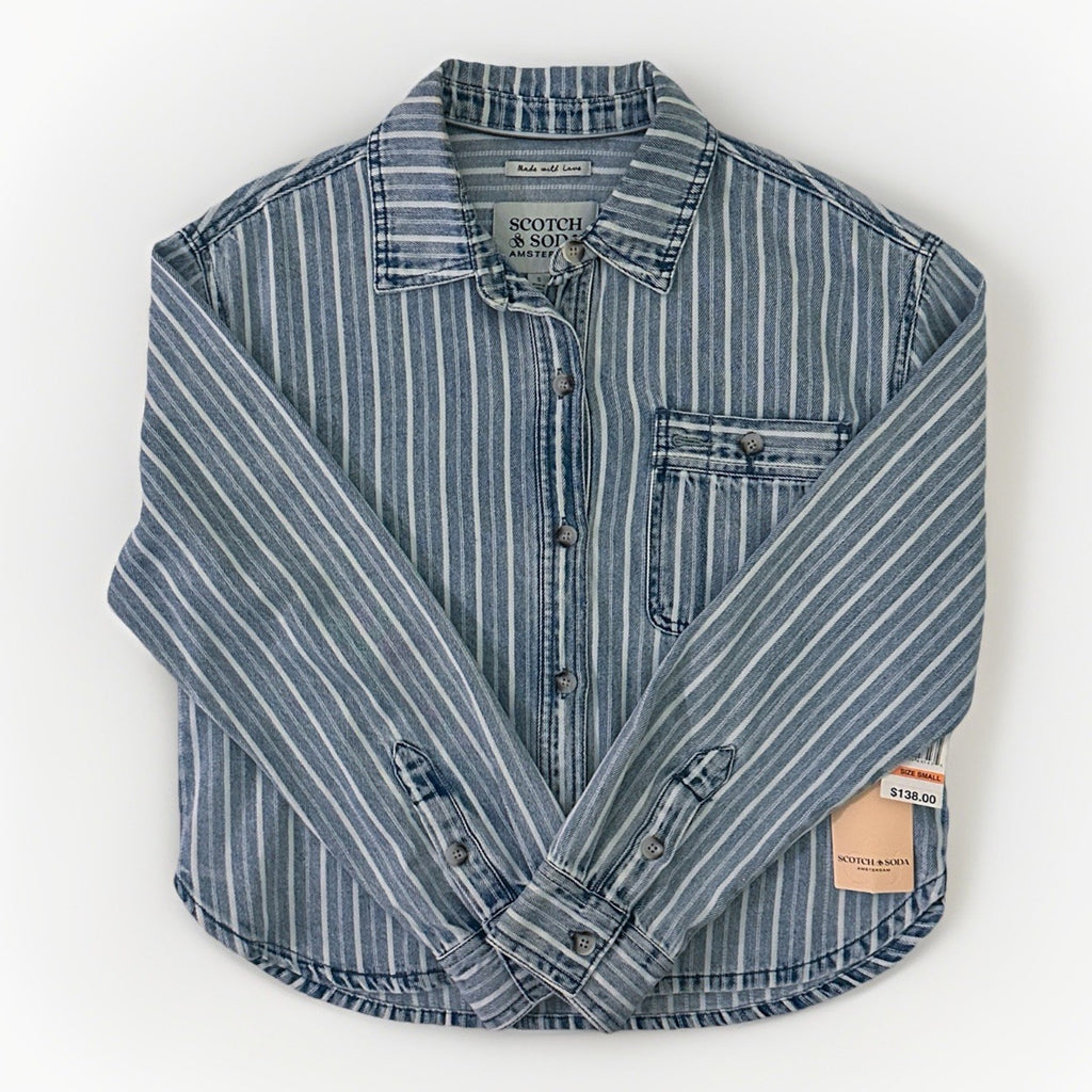 Scotch and Soda Women’s Long-sleeved Striped Denim Shirt, Size Small, NWT