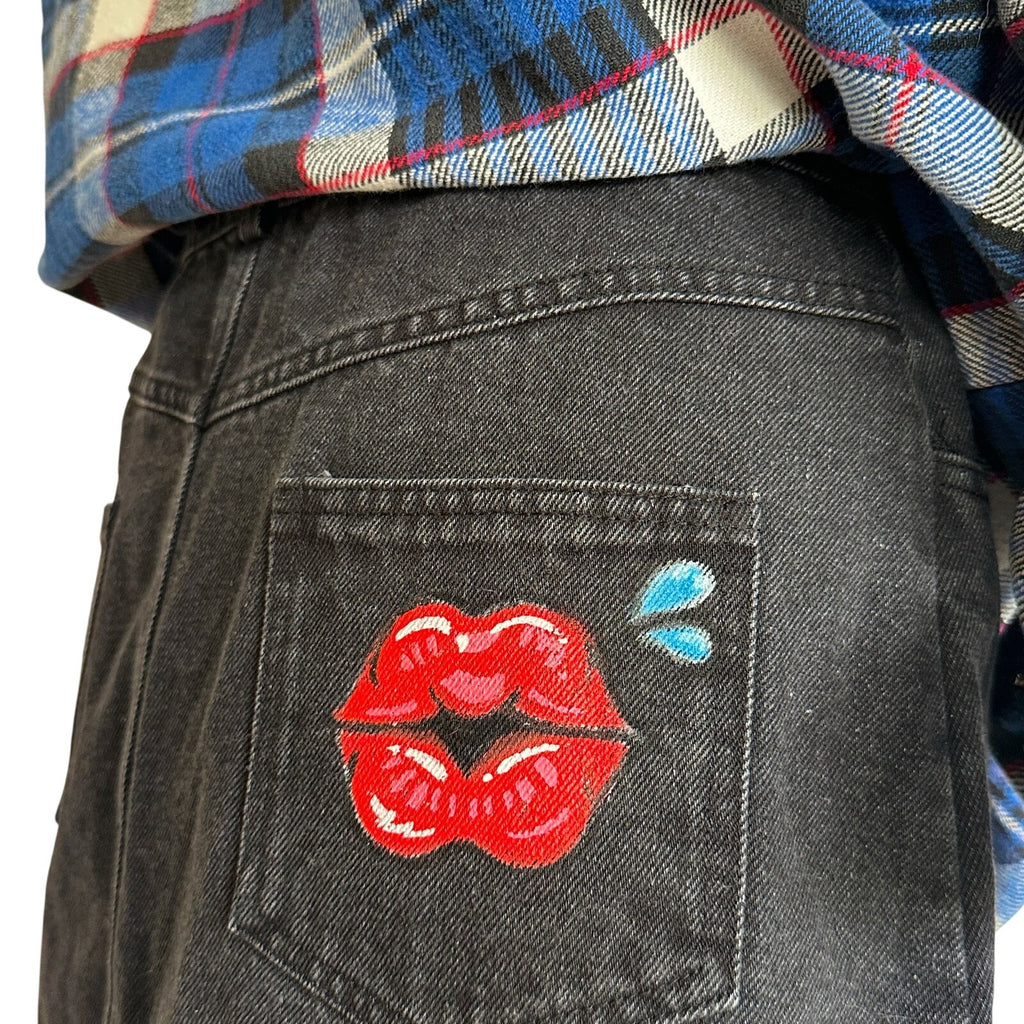 Sage & Suede x Pie Bros Hand-Painted Black Denim Skirt Small One of One