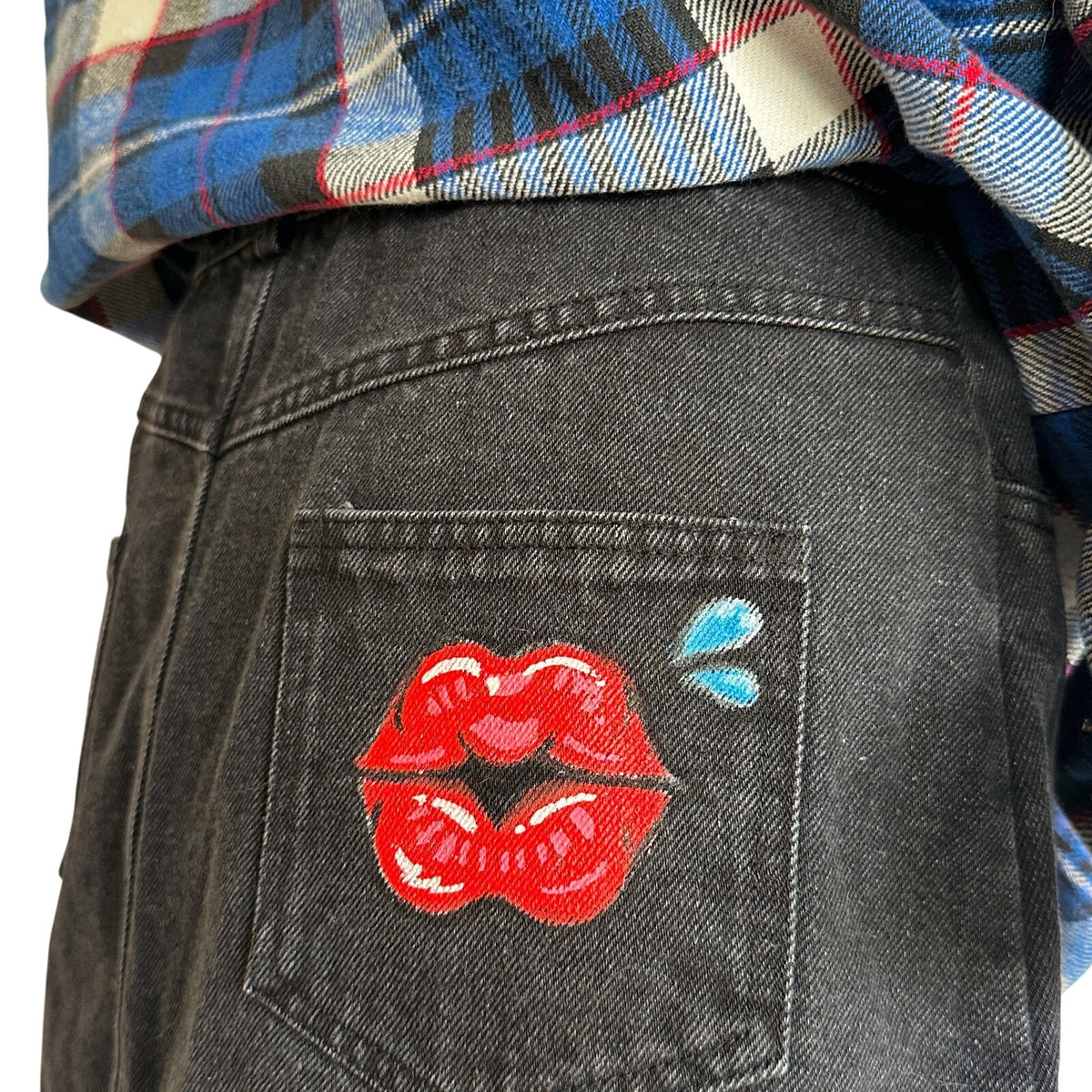 Sage & Suede x Pie Bros Hand-Painted Black Denim Skirt Small One of One