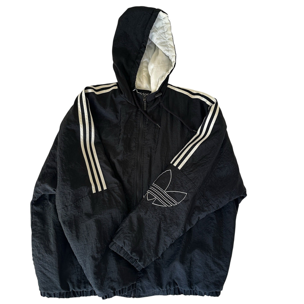 Vintage Adidas Men’s Large Black Puffer Jacket Trefoil Hooded 90s