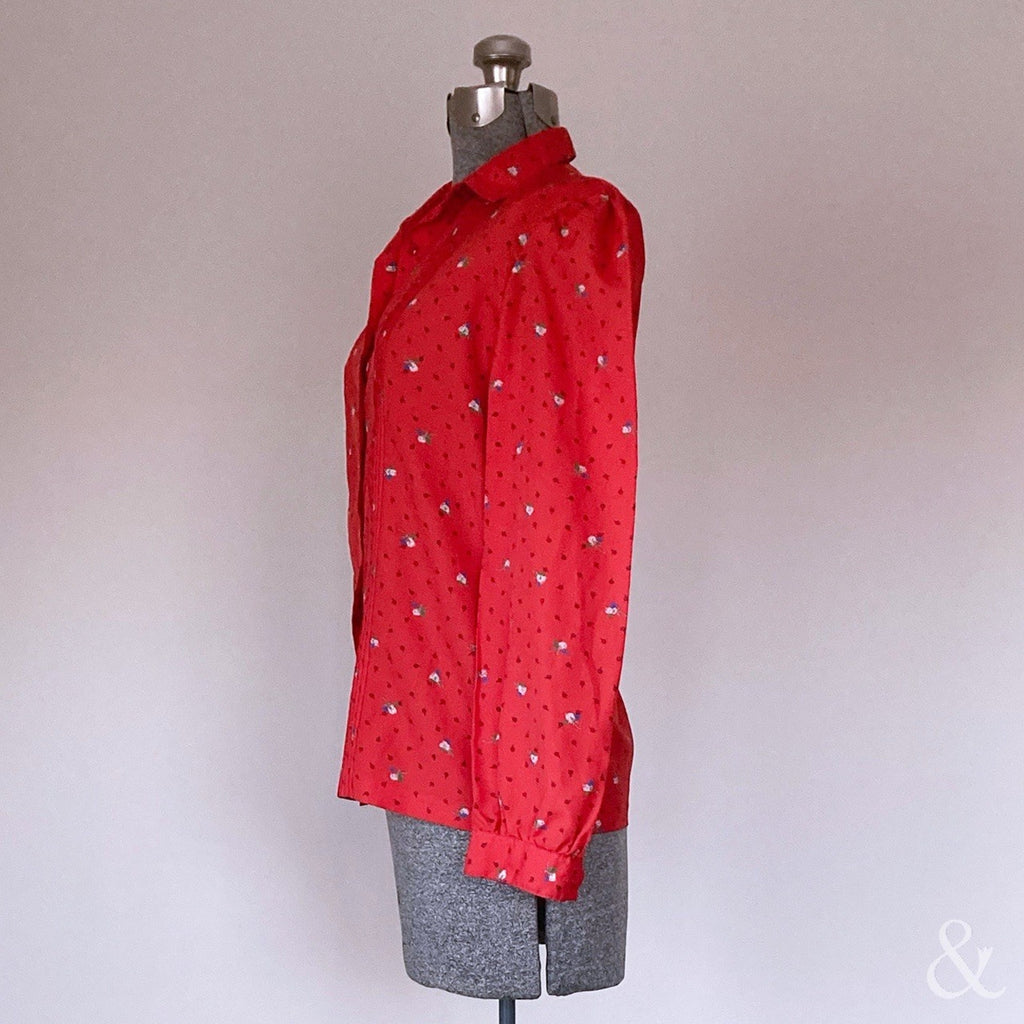Vintage Western Red Floral Button Up Shirt