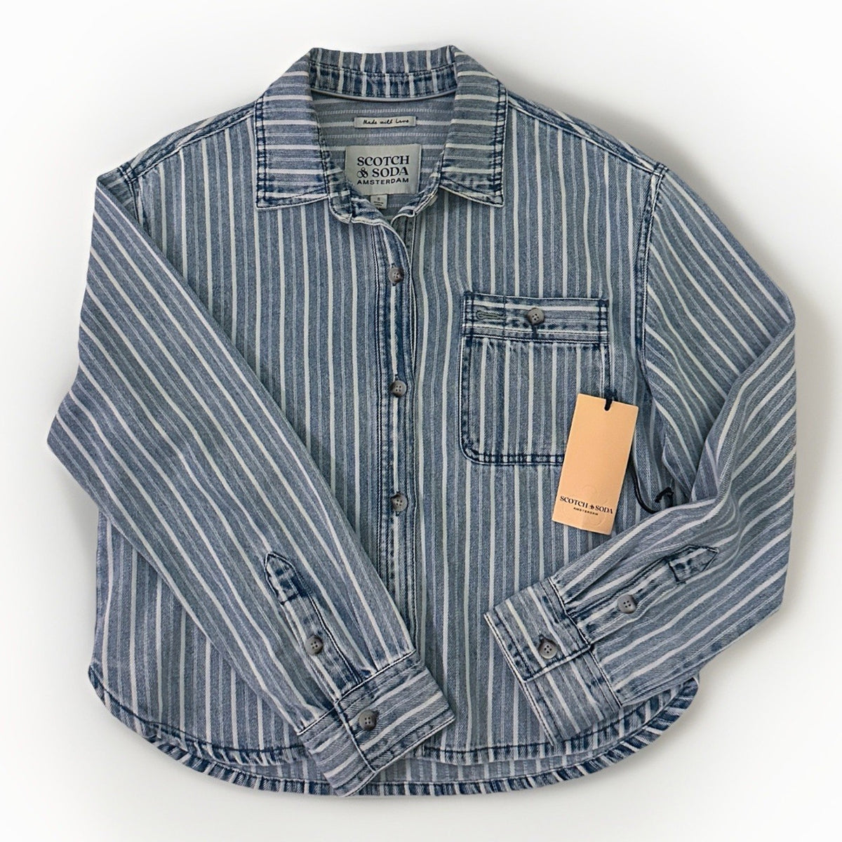 Scotch and Soda Women’s Long-sleeved Striped Denim Shirt, Size Small, NWT